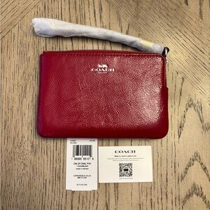 NWT Red Coach Corner Zip Wristlet.